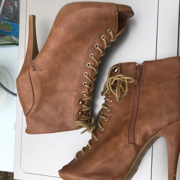 Peep Toe Lace Up Booties - Picture 2 of 4